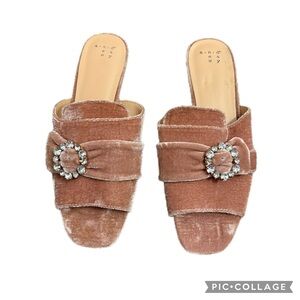 a new day Velvet Mules / Slide Sanfals with Crystal Accent - Blush Pink